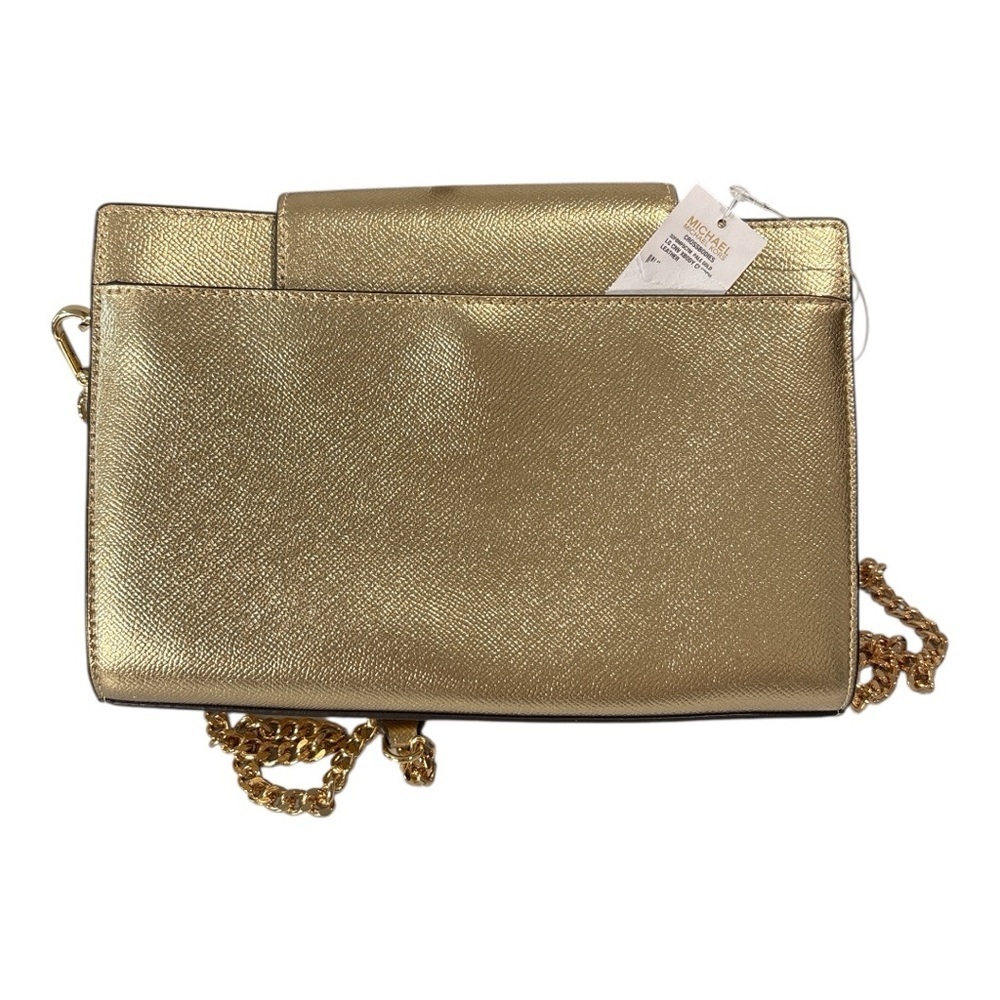 NWT Michael Kors Large Pale Gold Leather Crossbody Clutch Purse Metallic - Picture 3 of 8